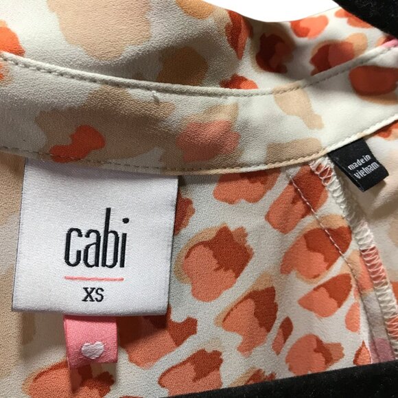 Cabi Cream off White Orange Pattern Button down 3/4 Length Sleeve Women Shirt XS - Picture 5 of 5